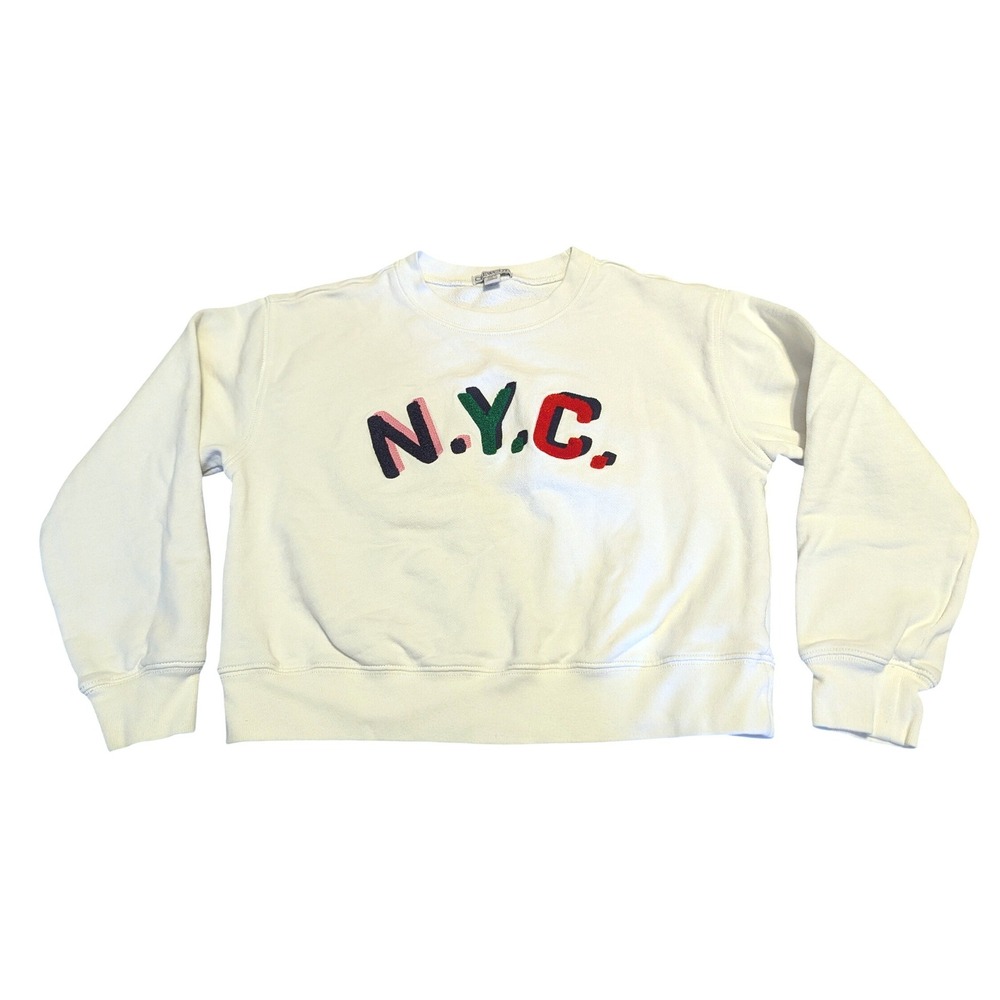 Crewcuts J Crew Kids White NYC Chenille Patch Sweatshirt Size M 8-9 Cotton